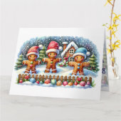 Gingerbread Family Snowy Christmas Scene Kaart (Gele Bloem)