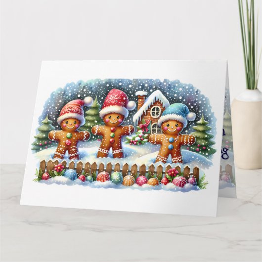 Gingerbread Family Snowy Christmas Scene Kaart (Voorkant)
