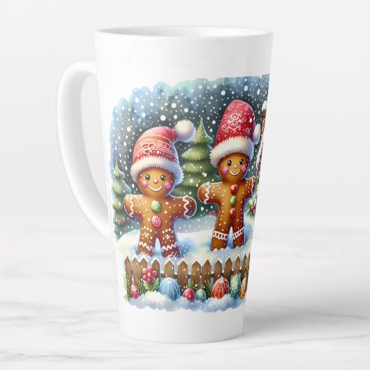 Gingerbread Family Snowy Christmas Scene Latte Mok (Linkerhoek)