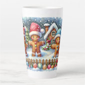 Gingerbread Family Snowy Christmas Scene Latte Mok (Voorkant)