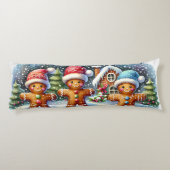 Gingerbread Family Snowy Christmas Scene Lichaamskussen (Achterkant)