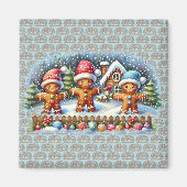 Gingerbread Family Snowy Christmas Scene Magneet (Voorkant)