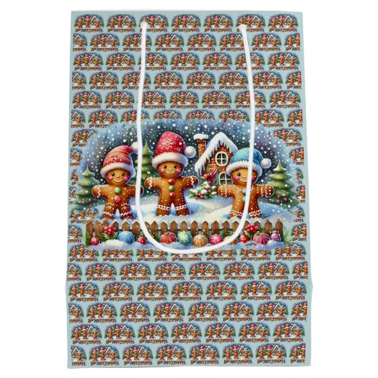 Gingerbread Family Snowy Christmas Scene Medium Cadeauzakje (Achterkant)