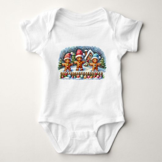Gingerbread Family Snowy Christmas Scene Romper (Voorkant)