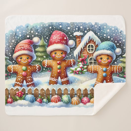 Gingerbread Family Snowy Christmas Scene Sherpa Deken (Voorkant (horizontaal))