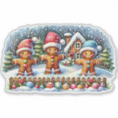 Gingerbread Family Snowy Christmas Scene Sticker (Voorkant)