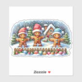 Gingerbread Family Snowy Christmas Scene Sticker (Vel)