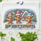 Gingerbread Family Snowy Christmas Scene Theedoek (Gevouwen)