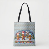 Gingerbread Family Snowy Christmas Scene Tote Bag (Voorkant)