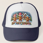 Gingerbread Family Snowy Christmas Scene Trucker Pet (Voorkant)