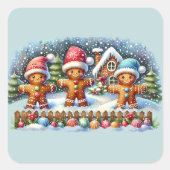 Gingerbread Family Snowy Christmas Scene Vierkante Sticker (Voorkant)