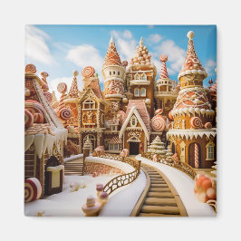 Gingerbread Feestelijke Winter Sneeuw Land Stad Magneet