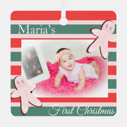 Gingerbread First Photo Merry Christmas Metalen Ornament (Voorkant)