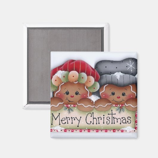 Gingerbread Folks Merry Christmas Magnet (Voorkant / Achterkant)