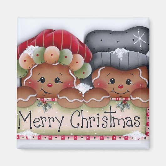Gingerbread Folks Merry Christmas Magnet (Voorkant)