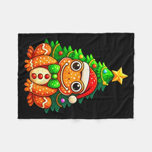 Gingerbread Frog Wearing Santa Hat Christmas Tree  Fleece Deken (Voorkant (Horizontaal))