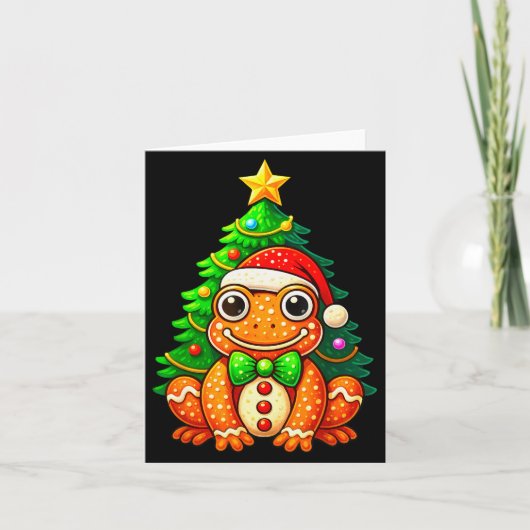 Gingerbread Frog Wearing Santa Hat Christmas Tree  Kaart (Voorkant)