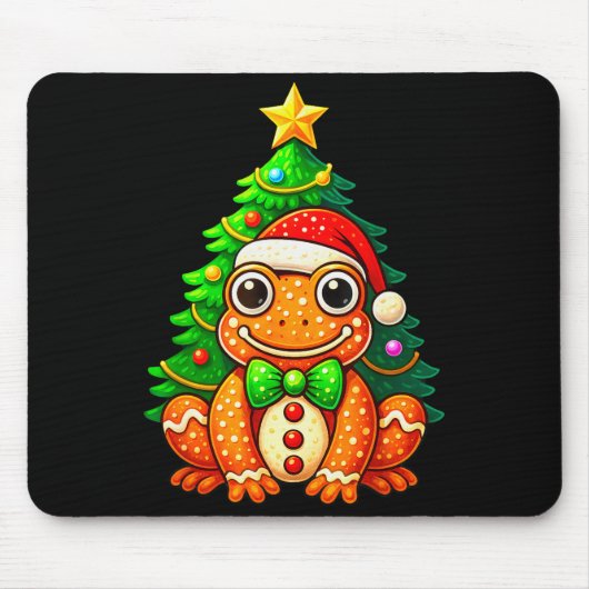 Gingerbread Frog Wearing Santa Hat Christmas Tree Muismat (Voorkant)