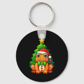 Gingerbread Frog Wearing Santa Hat Christmas Tree  Sleutelhanger (Voorkant)