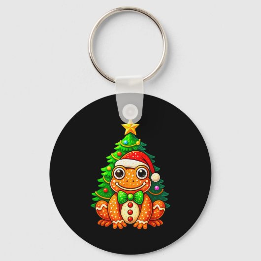 Gingerbread Frog Wearing Santa Hat Christmas Tree  Sleutelhanger (Voorkant)