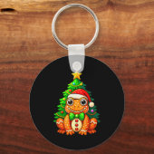 Gingerbread Frog Wearing Santa Hat Christmas Tree  Sleutelhanger (Voorkant)