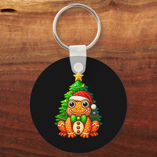Gingerbread Frog Wearing Santa Hat Christmas Tree  Sleutelhanger (Voorkant)
