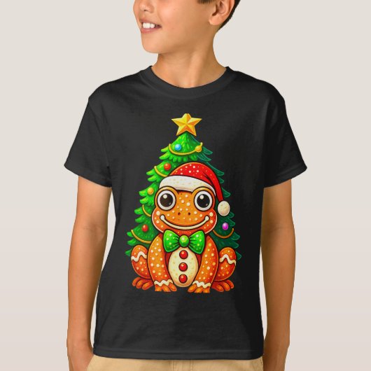 Gingerbread Frog Wearing Santa Hat Christmas Tree  T-shirt (Voorkant)