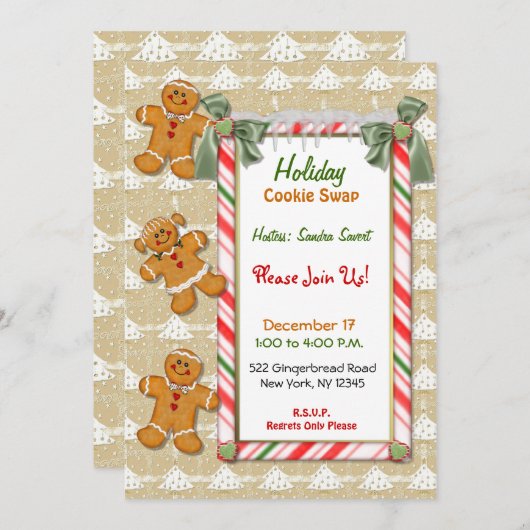 Gingerbread Fun Cookie Exchange Uitnodiging (Voorkant / Achterkant)