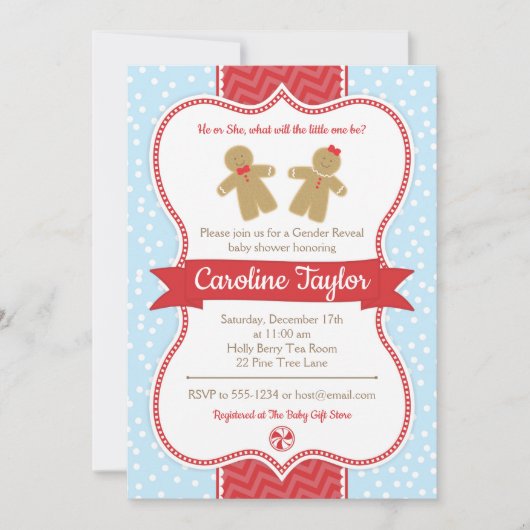 Gingerbread Gender Reveal Baby shower Invitation Kaart (Voorkant)