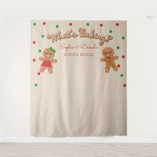 Gingerbread geslacht onthulling banner foto achter wandkleed (Voorkant)