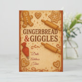 Gingerbread & Giggles Christmas Invitation  Kaart (Staand voorkant)
