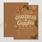 Gingerbread & Giggles Christmas Party Invitation Kaart (Voorkant / Achterkant)