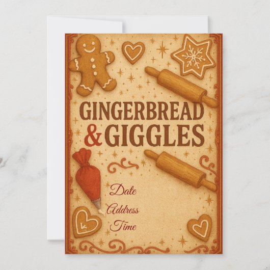 Gingerbread & Giggles Kerst uitnodiging (Voorkant)