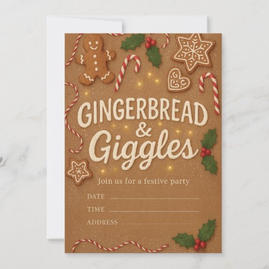Gingerbread & Giggles Kerstfeest Uitnodiging (Voorkant)