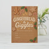 Gingerbread & Giggles Kerstfeest Uitnodiging (Staand voorkant)