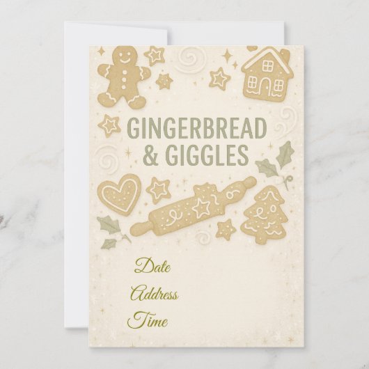 Gingerbread & Giggles Winter Uitnodiging |Whimsisc (Voorkant)