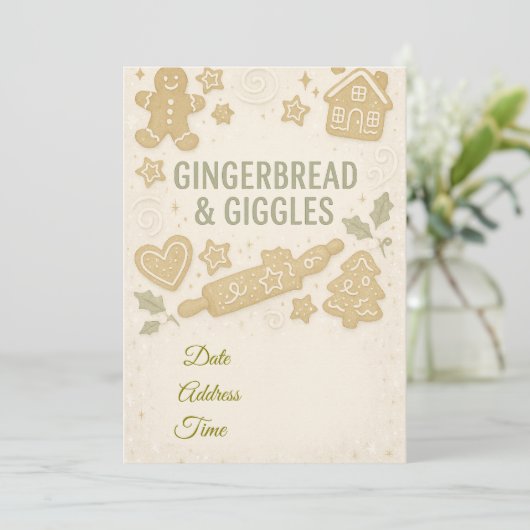 Gingerbread & Giggles Winter Uitnodiging |Wonderli (Staand voorkant)