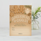 Gingerbread & Giggles Winterfeest Uitnodiging (Staand voorkant)