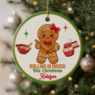 Gingerbread Girl Baker Rol in Deeg Kerstmis Keramisch Ornament