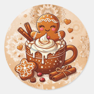 Gingerbread Girl's Hot Cocoa Hot Tub Retreat Ronde Sticker