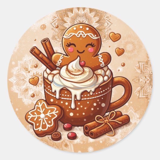 Gingerbread Girl's Hot Cocoa Hot Tub Retreat Ronde Sticker (Voorkant)