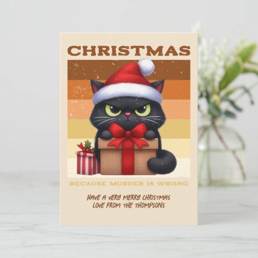 Gingerbread Glow Funny Cat Retro Christmas Photo Feestdagenkaart (Staand voorkant)