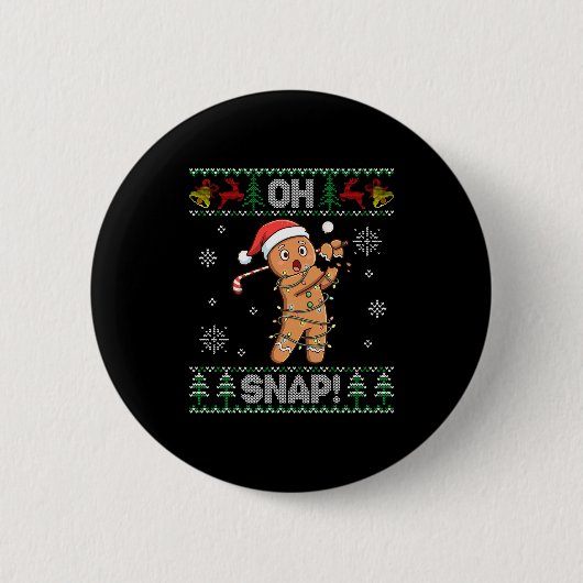 Gingerbread Golf Christmas Cookie Oh Snap Santa Ug Ronde Button 5,7 Cm (Voorkant)