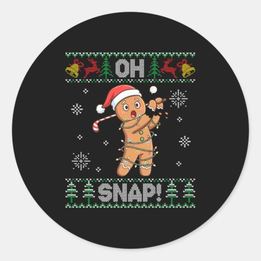 Gingerbread Golf Christmas Cookie Oh Snap Santa Ug Ronde Sticker (Voorkant)