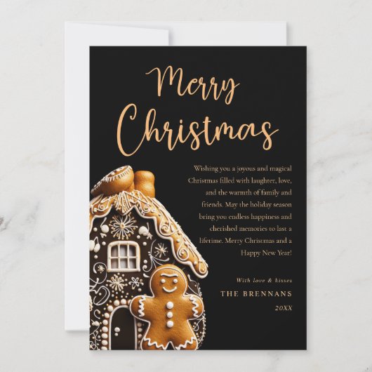 Gingerbread Goud Zwart Vrolijk Kerstfeest Feestdagenkaart (Voorkant)