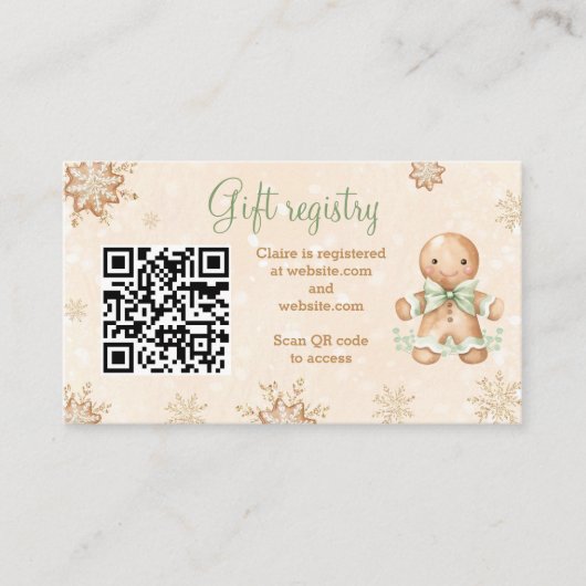 Gingerbread Green Baby shower Gift Registry QR Informatiekaartje (Voorkant)