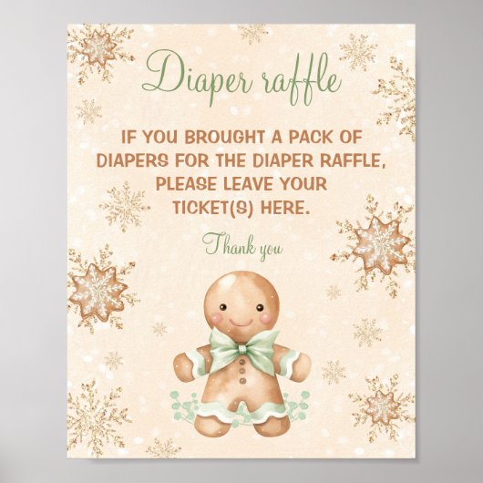 Gingerbread Groen Baby shower Luier Raffle Sign Poster (Voorkant)