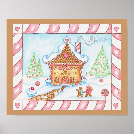 Gingerbread Hart Huis Print Poster (Voorkant)