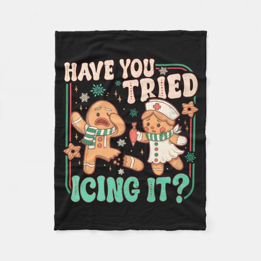 Gingerbread Have You Tried Icing It Funny Christma Fleece Deken (Voorkant)