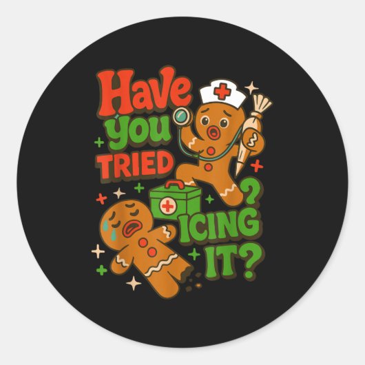 Gingerbread Have You Tried Icing It Funny Christma Ronde Sticker (Voorkant)